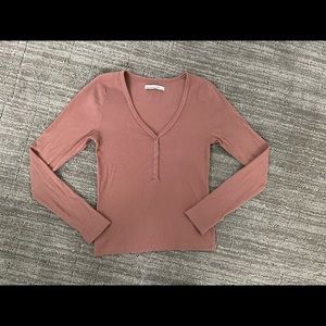 Abercrombie Long Sleeve - Pink Ribbed V-Neck Henley
